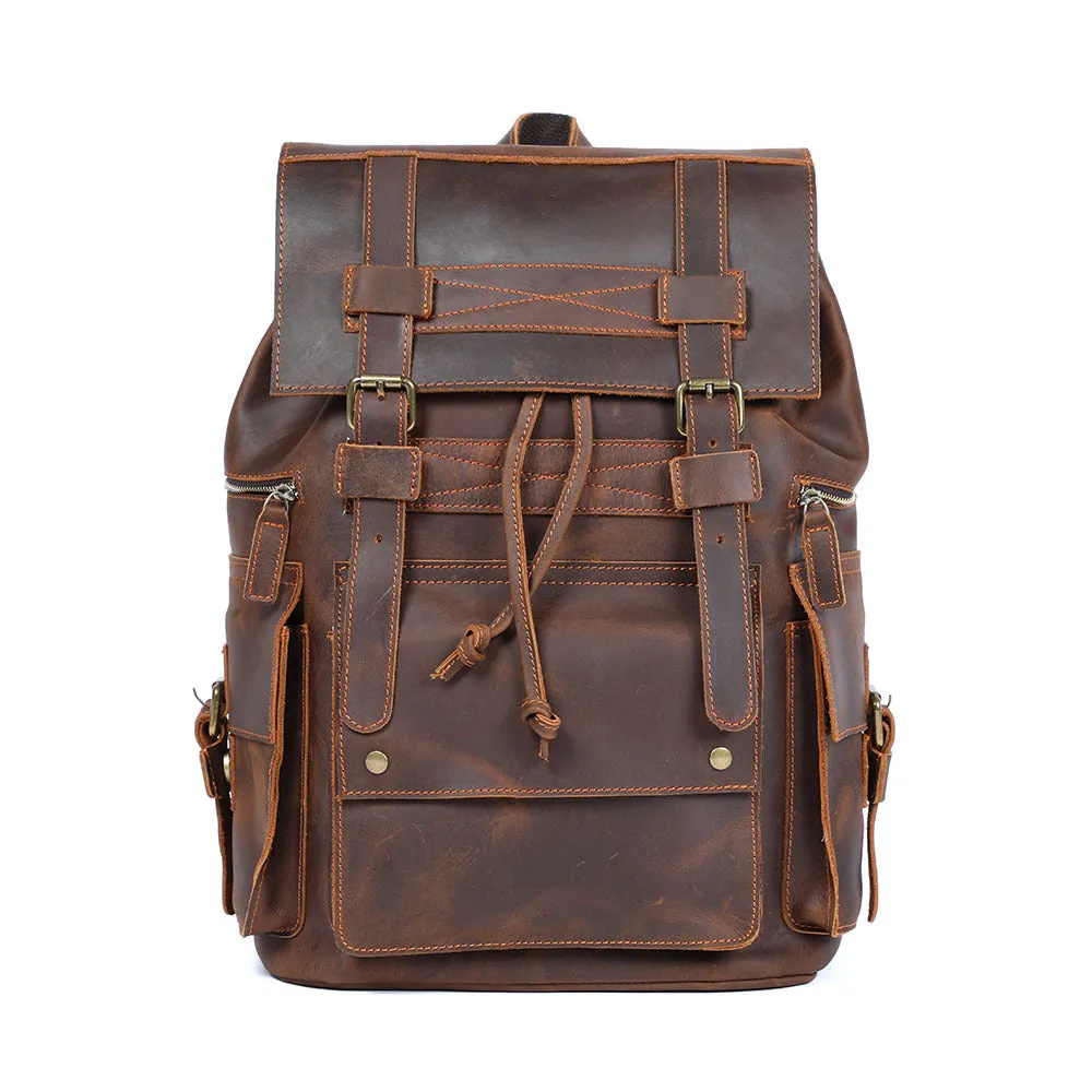 15.6" Laptop Backpack Full Grain Leather Travel Backpack