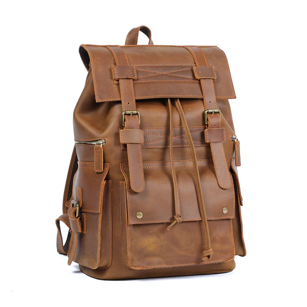 15.6" Laptop Backpack Full Grain Leather Travel Backpack