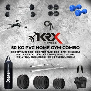 50 kg PVC Combo with Unfilled Punching Bag & PVC Dumbbells | Home Gym | ( 2.5 Kg x 4 = 10 Kg   5 Kg x 4 = 20Kg   10 Kg x 2 = 20Kg )