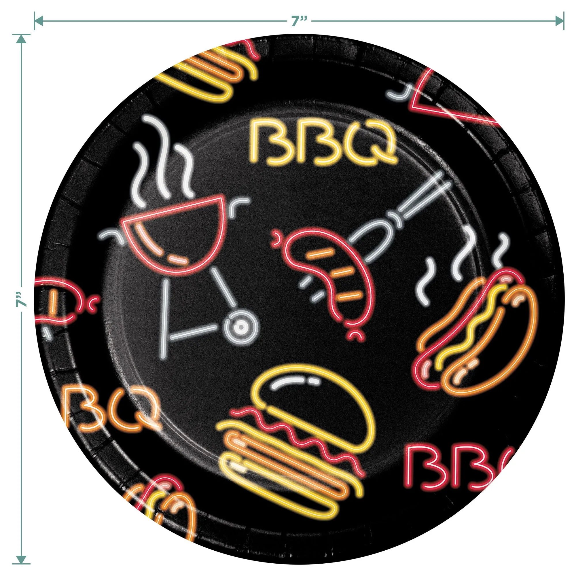 BBQ Party Supplies - City Grillin' Neon Barbeque Paper Dessert Plates, Beverage Napkins, and Forks (Serves 16)