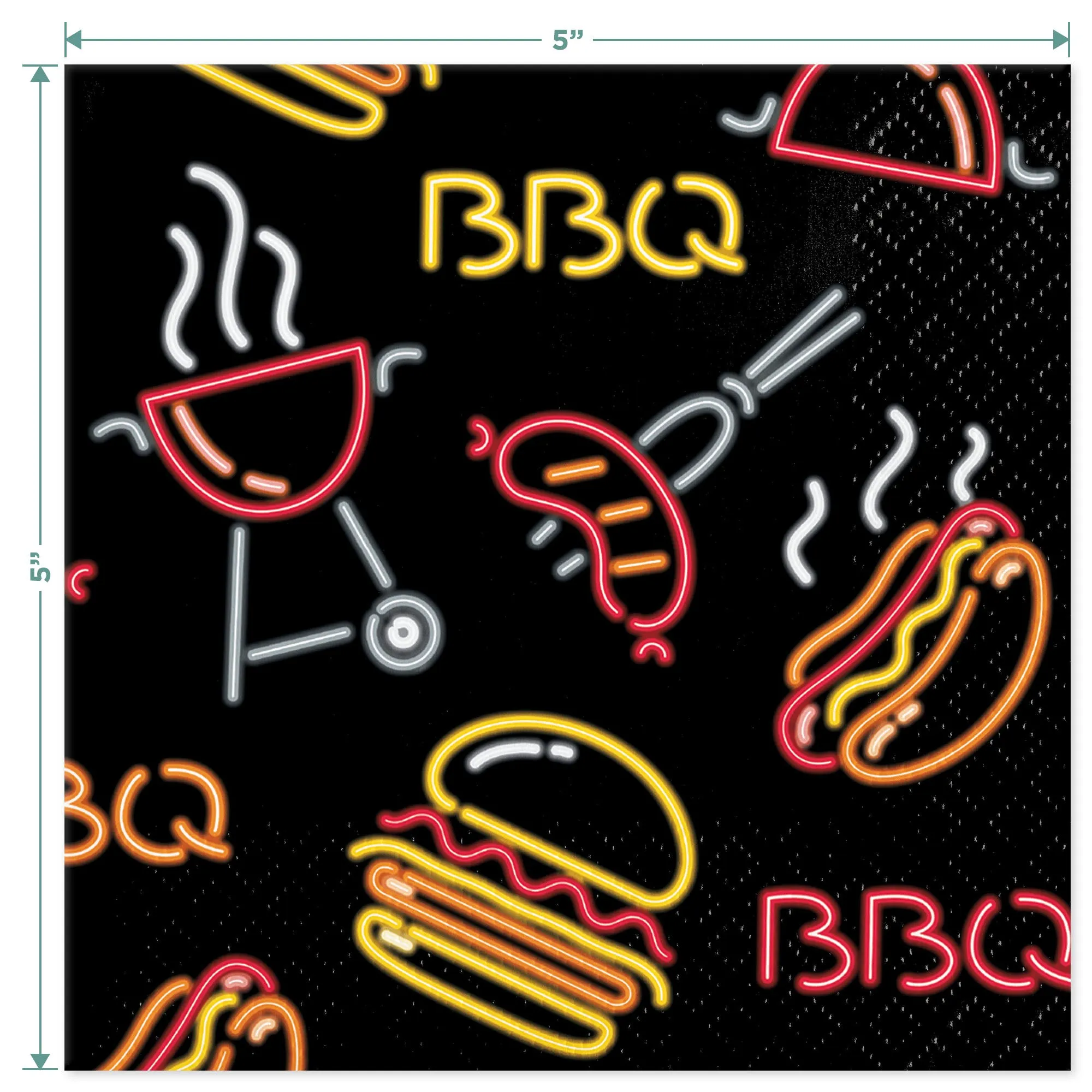 BBQ Party Supplies - City Grillin' Neon Barbeque Paper Dessert Plates, Beverage Napkins, and Forks (Serves 16)