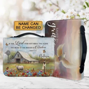 Bible Cover with Inspirational Psalm Verse - Customizable Name - Faith-Inspired Design with Dove & Rustic Imagery, CAB08270224.