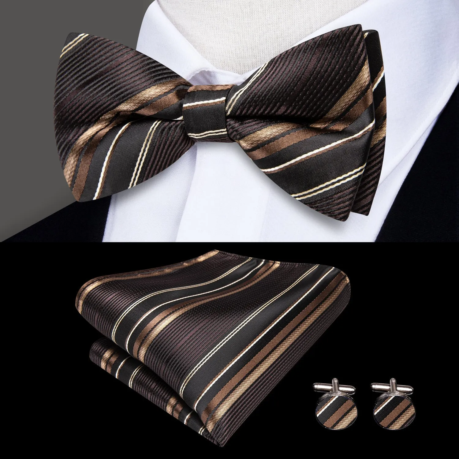 Black Brown Y Back Brace Clip-on Men's Suspender with Bow Tie Set