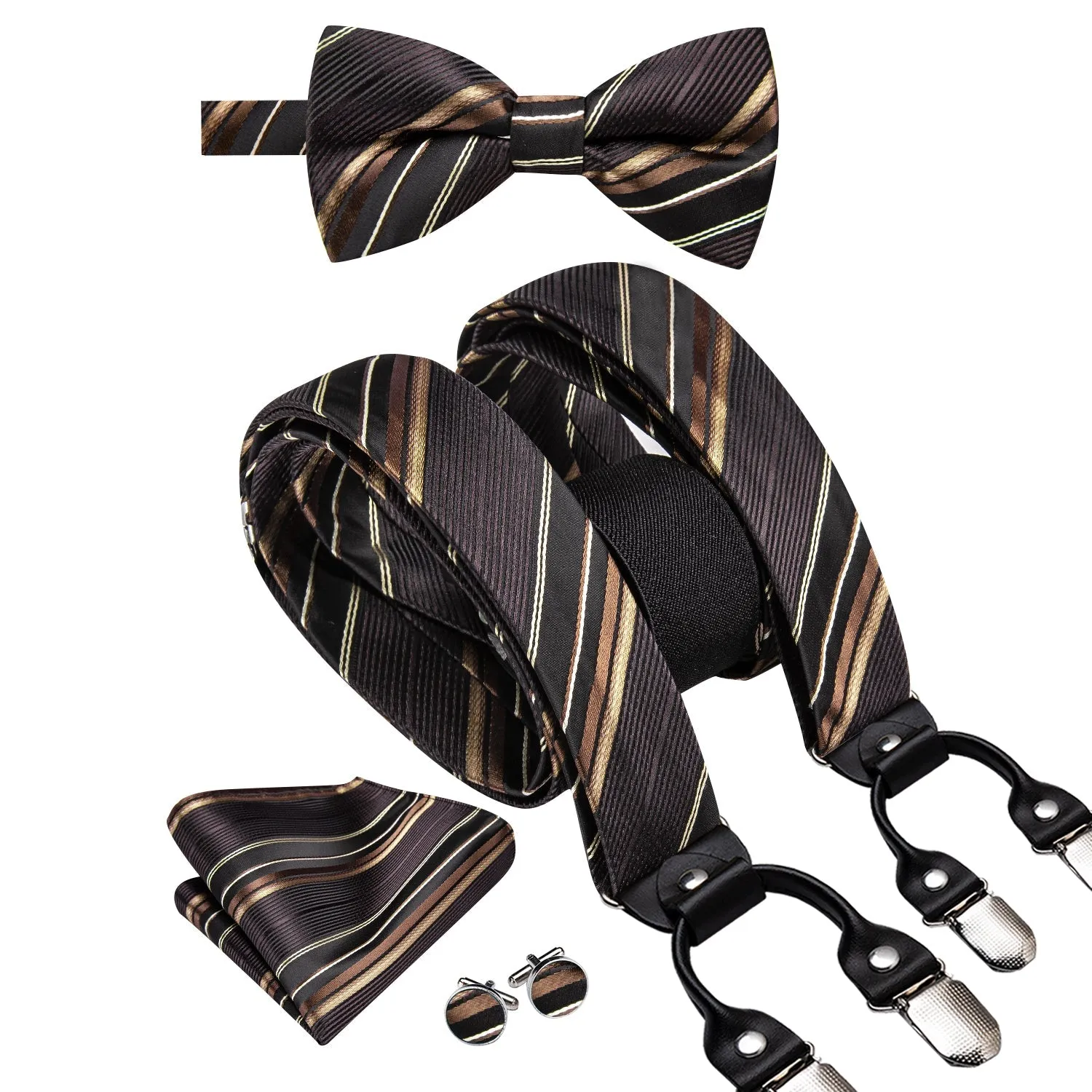 Black Brown Y Back Brace Clip-on Men's Suspender with Bow Tie Set