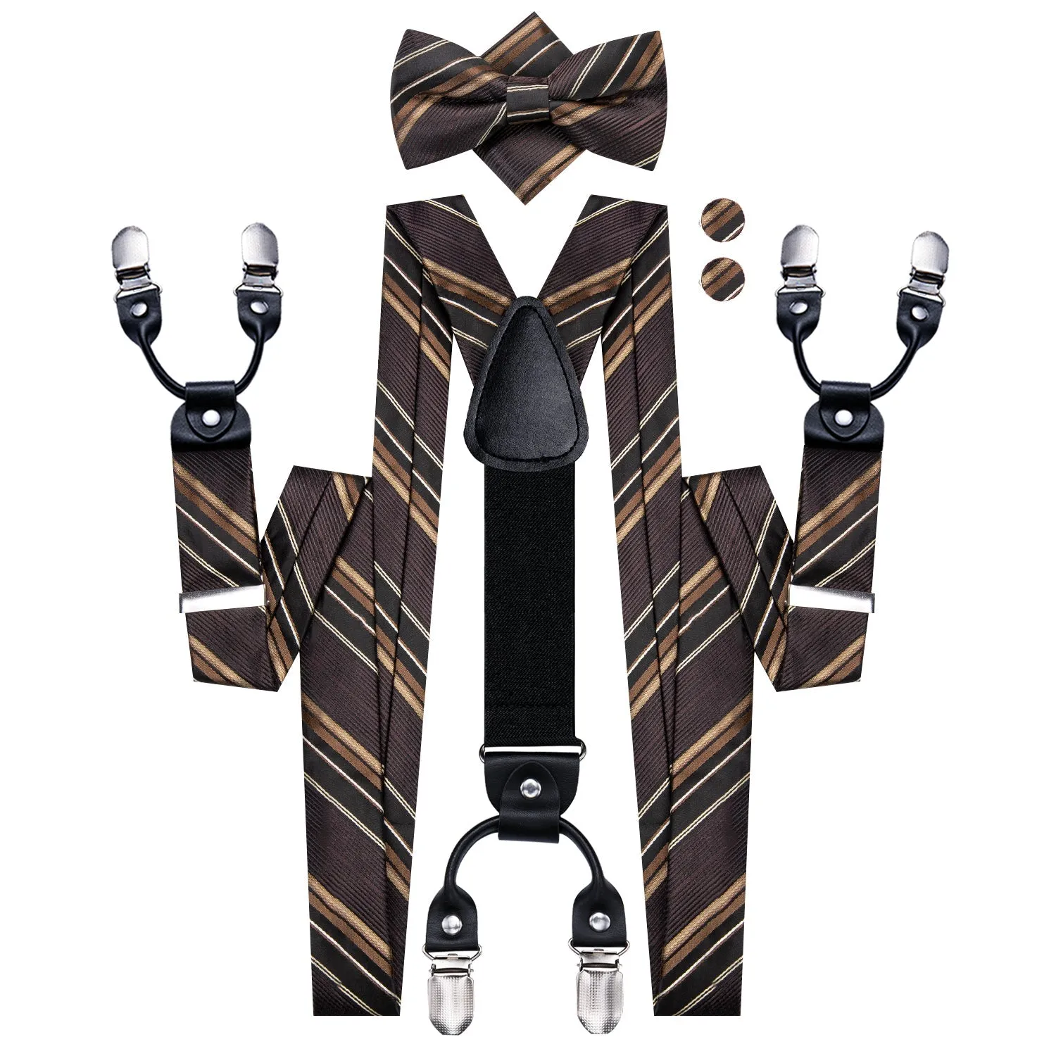 Black Brown Y Back Brace Clip-on Men's Suspender with Bow Tie Set