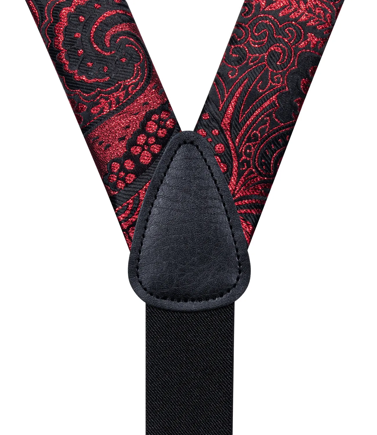 Black Red Paisley Y Back Brace Clip-on Men's Suspender with Bow Tie Set