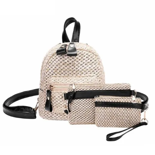 Bohemian Straw Hollow Out Set Backpack   Shoulder Bag   Clutch