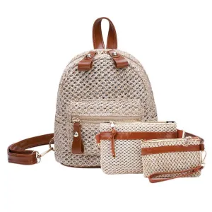 Bohemian Straw Hollow Out Set Backpack   Shoulder Bag   Clutch