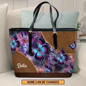 Butterfly Personalized Large Leather Tote Bag - Christian Gifts For Women