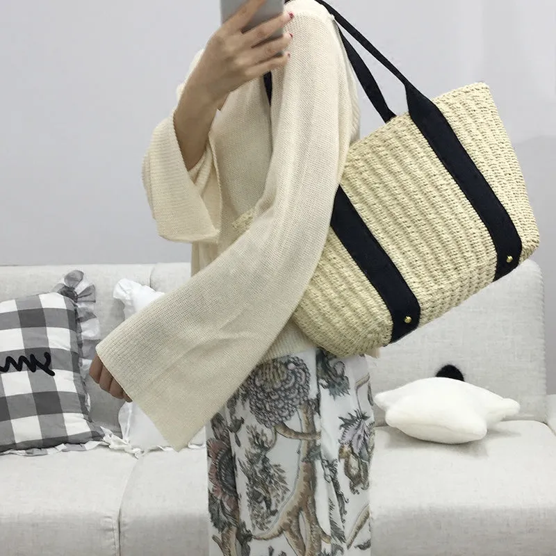 Casual Satchels Rattan Straw Tote Bag