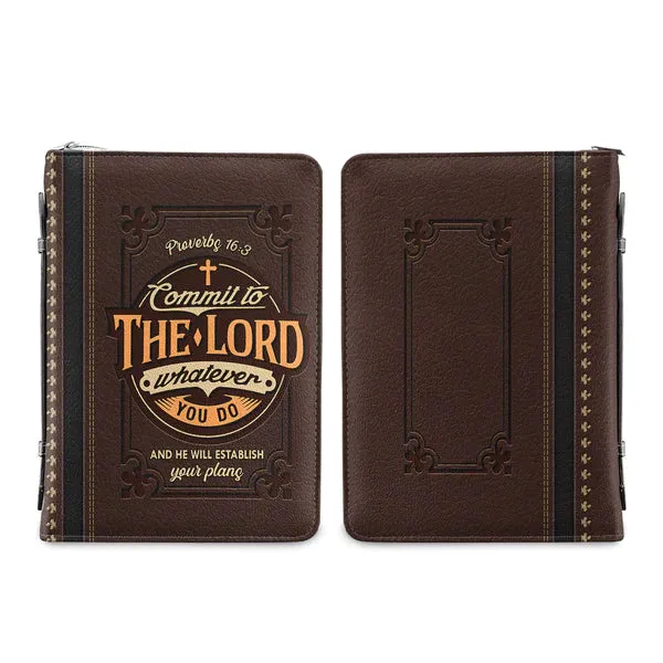 Christianart Bible Cover - Commit To The Lord Whatever You Do And He Will Establish Your Plans Proverbs 16:3 - Personalized Bible Cover - Bible Cover For Men - CABBBCV21070324.