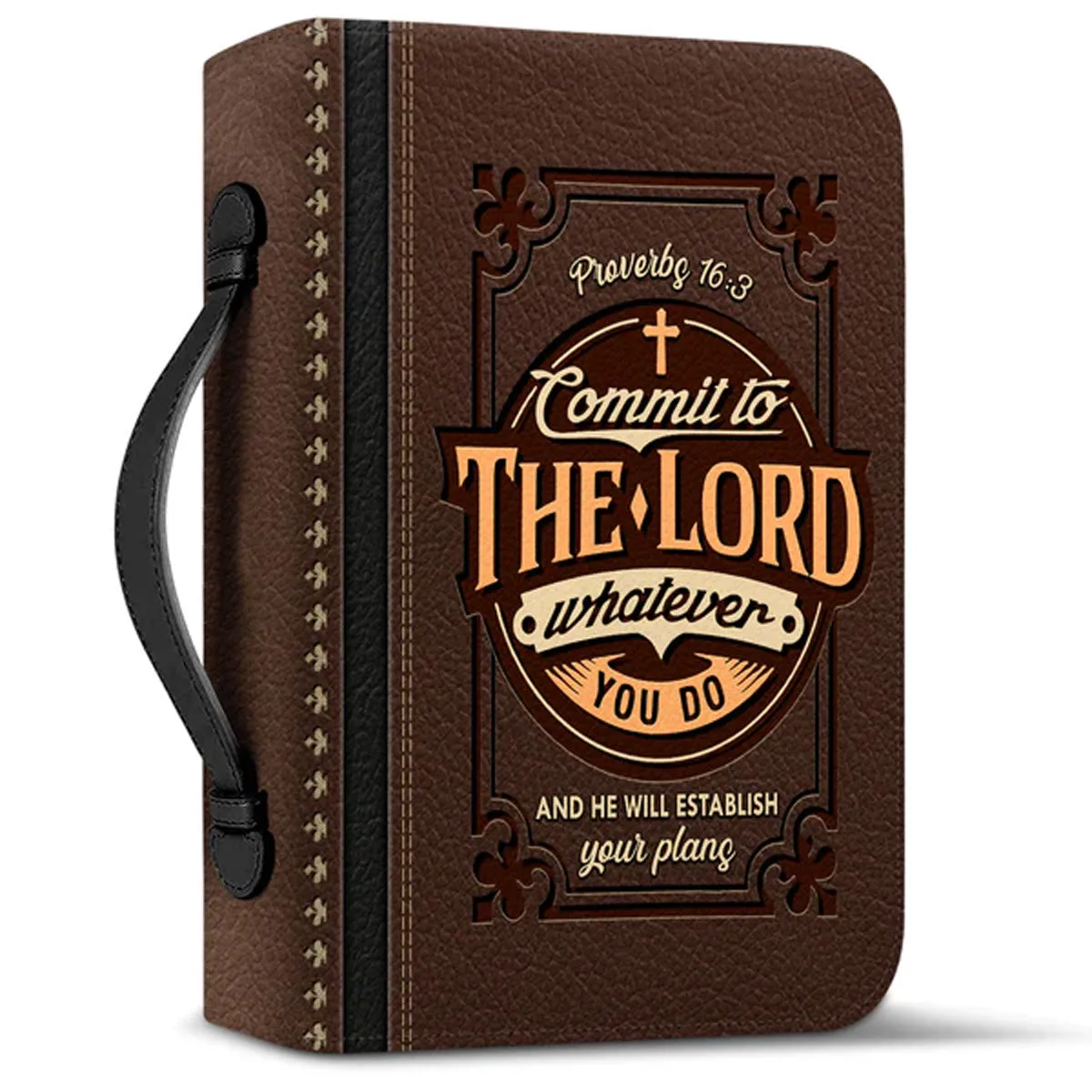 Christianart Bible Cover - Commit To The Lord Whatever You Do And He Will Establish Your Plans Proverbs 16:3 - Personalized Bible Cover - Bible Cover For Men - CABBBCV21070324.