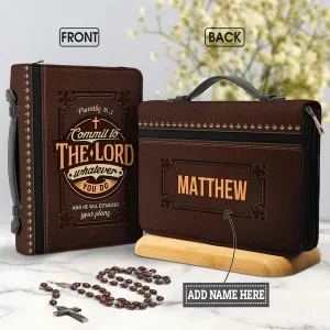 Christianart Bible Cover - Commit To The Lord Whatever You Do And He Will Establish Your Plans Proverbs 16:3 - Personalized Bible Cover - Bible Cover For Men - CABBBCV21070324.