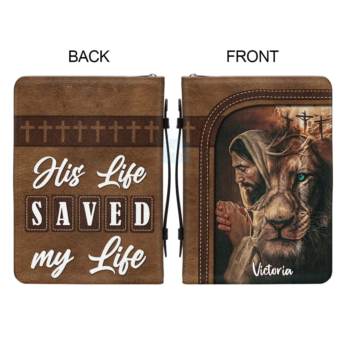 Christianart Bible Cover - His Life Saved My Life - Personalized Bible Cover - Bible Cover For Men - CABBBCV15080324.