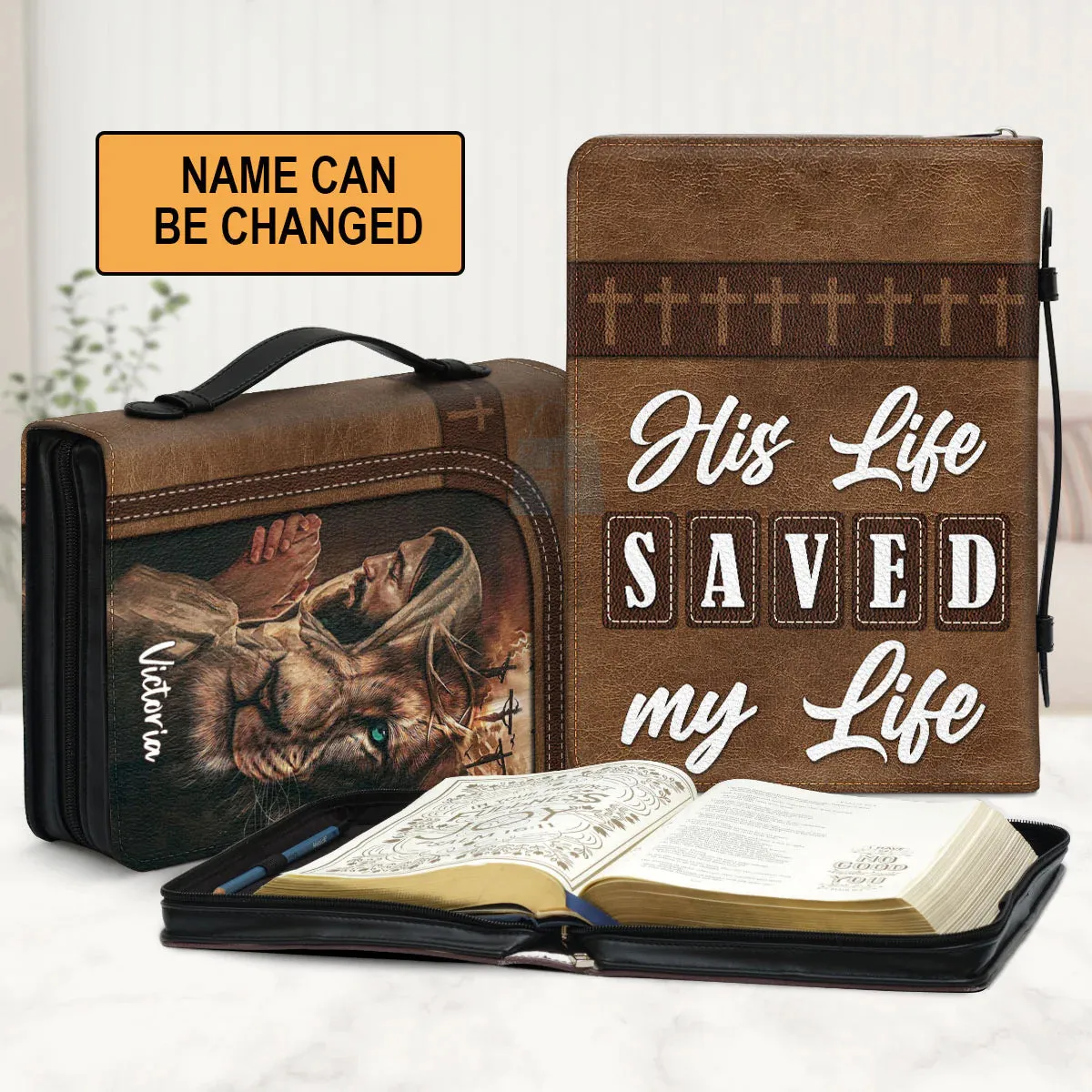 Christianart Bible Cover - His Life Saved My Life - Personalized Bible Cover - Bible Cover For Men - CABBBCV15080324.