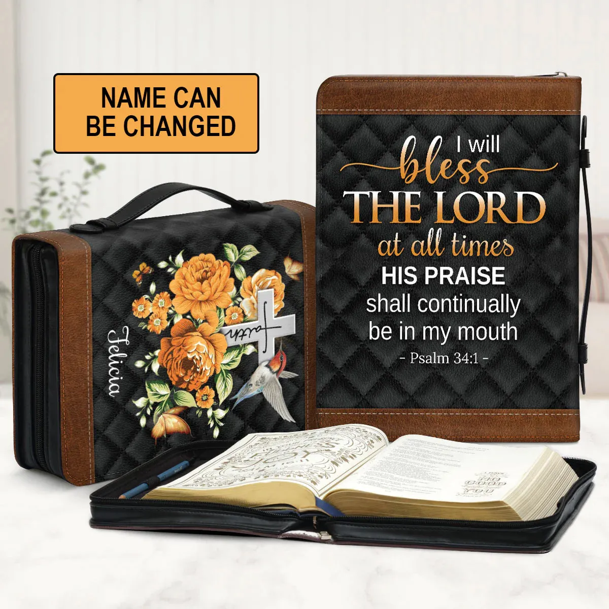 Christianart Bible Cover - I Will Bless The Lord At All Times - Personalized Bible Cover - Bible Cover For Women - CABBBCV25070324.