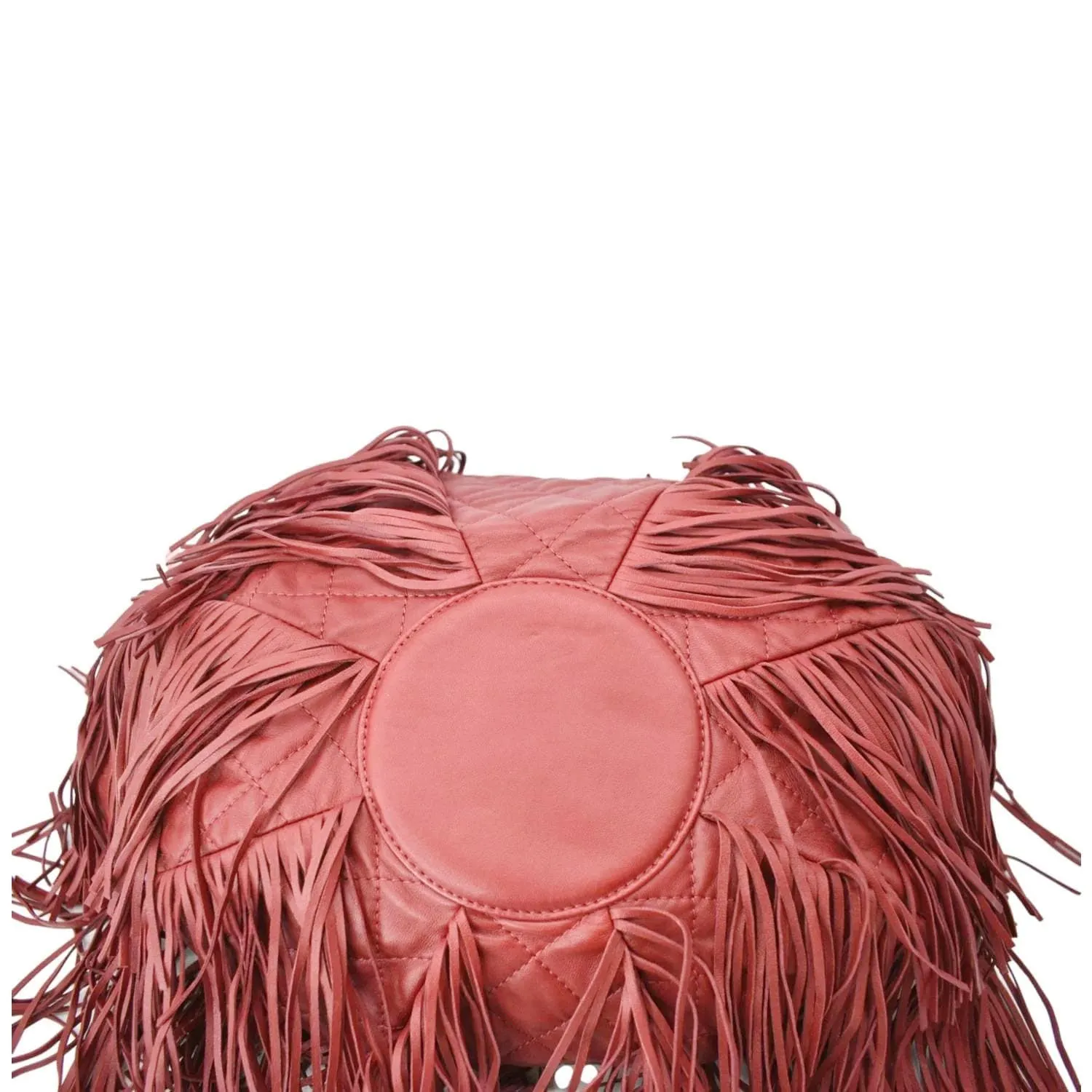 CL Paris Dallas Drawstring Fringe Leather Shoulder Bag Red