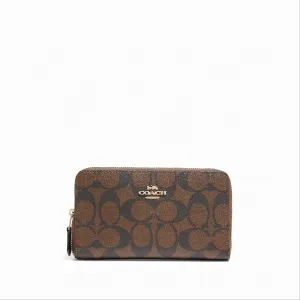 Coach Women's Brown & Black Medium Id Zip Wallet In Signature Canvas