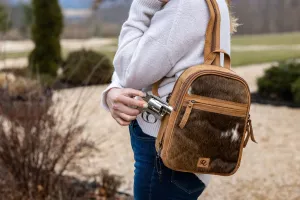 Daisy | Leather Concealed Carry Backpack or Sling | Hair-On Cowhide Accent | Locking Exterior Concealment Pocket | Travel or Commuting Bag