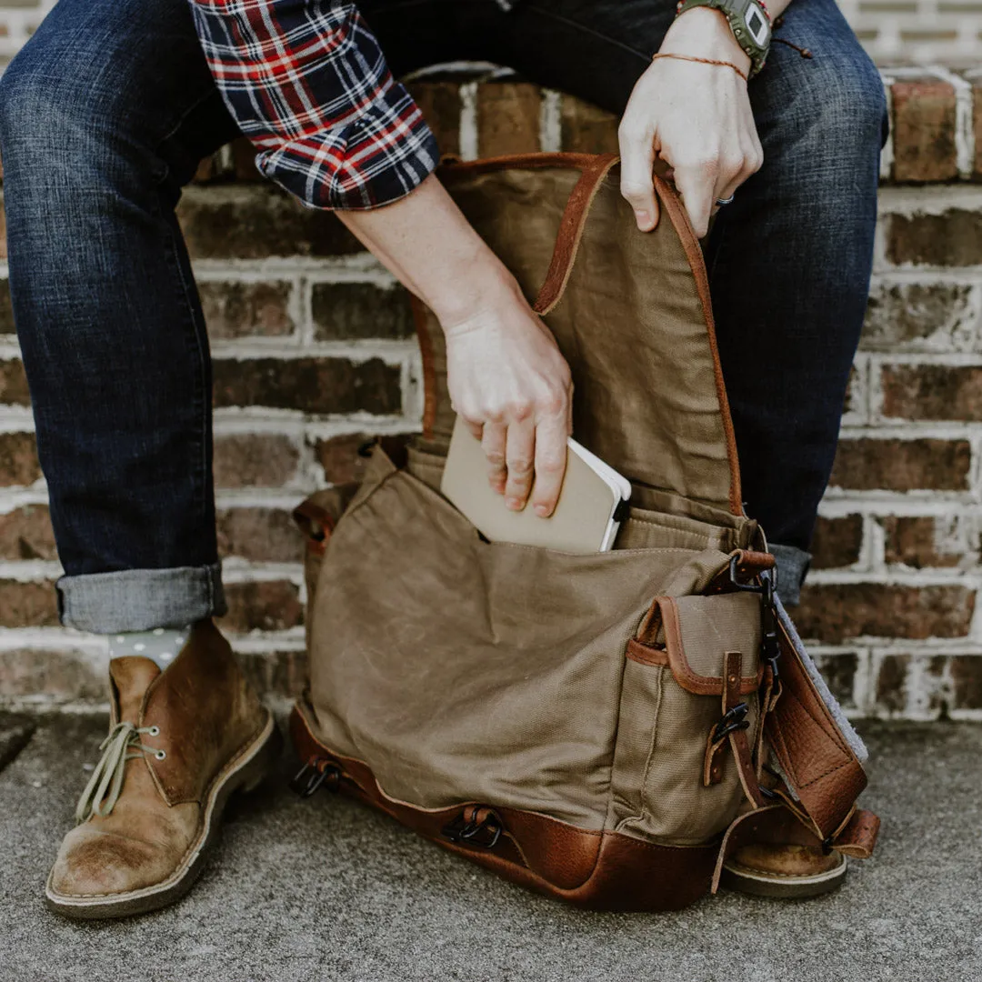 Dakota Waxed Canvas Messenger Bag | Field Khaki w/ Chestnut Brown Leather