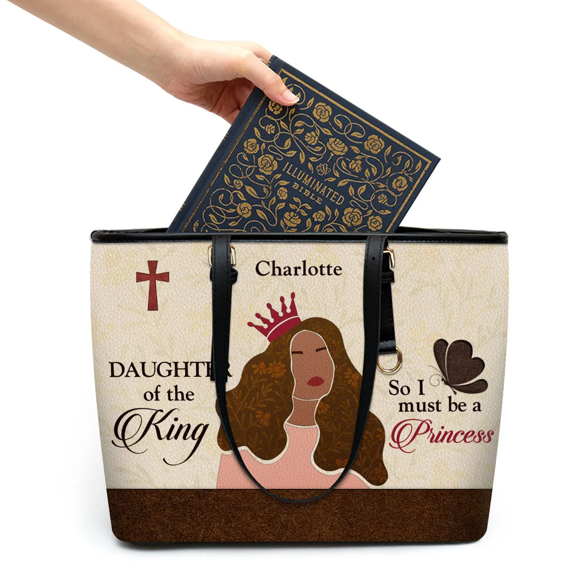 Daughter Of The King Personalized Large Leather Tote Bag - Christian Gifts For Women