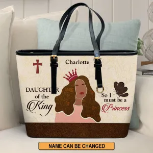 Daughter Of The King Personalized Large Leather Tote Bag - Christian Gifts For Women