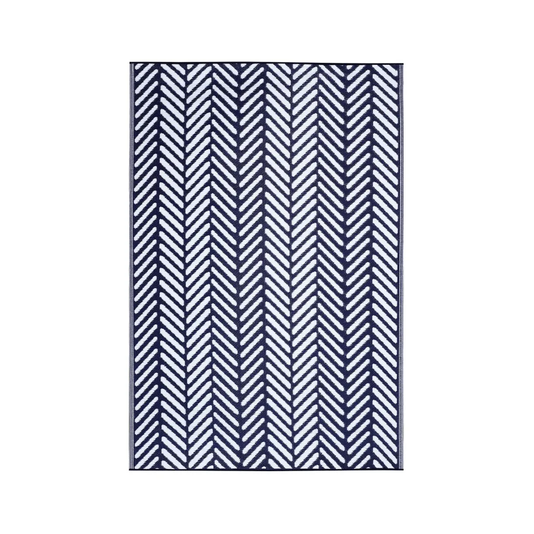 Fresno Navy Chevron Recycled Plastic Large Picnic Rug