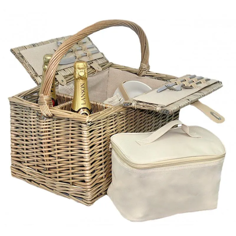 Fully Fitted Picnic Basket Hamper in Beige Two Person 022 by Willow