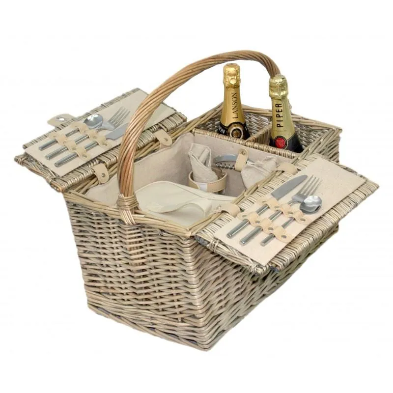 Fully Fitted Picnic Basket Hamper in Beige Two Person 022 by Willow