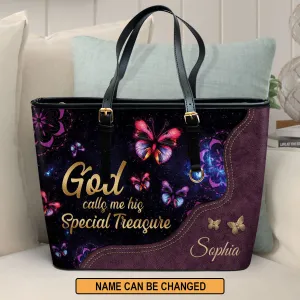 God Calls You His Treasure Personalized Large Leather Tote Bag - Christian Gifts For Women