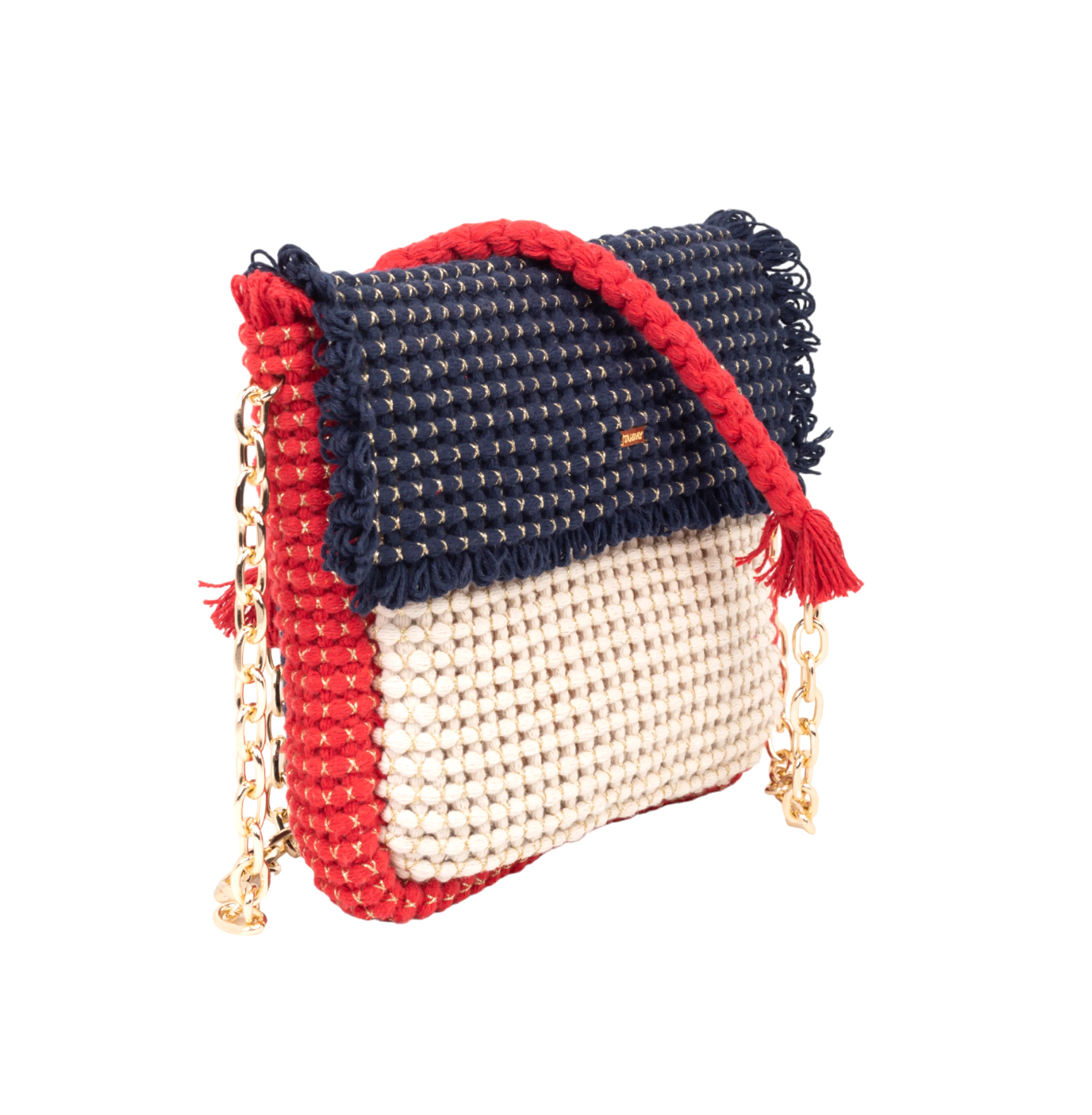 Gossypium Flat Crossbody - Blue, Red & Buttercream