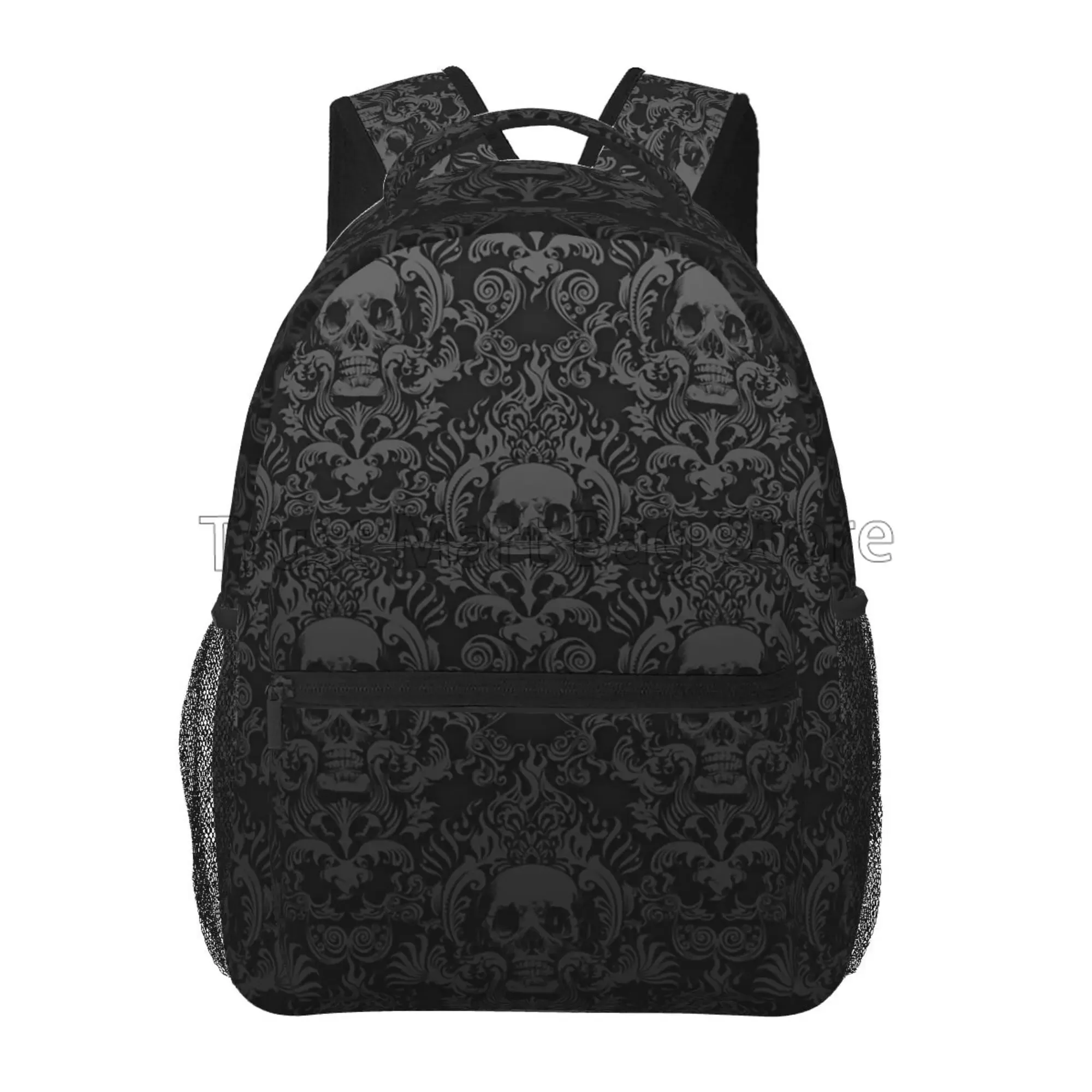 Goth Pattern Skull Black Daypack Casual Damask Travel Unisex Bag