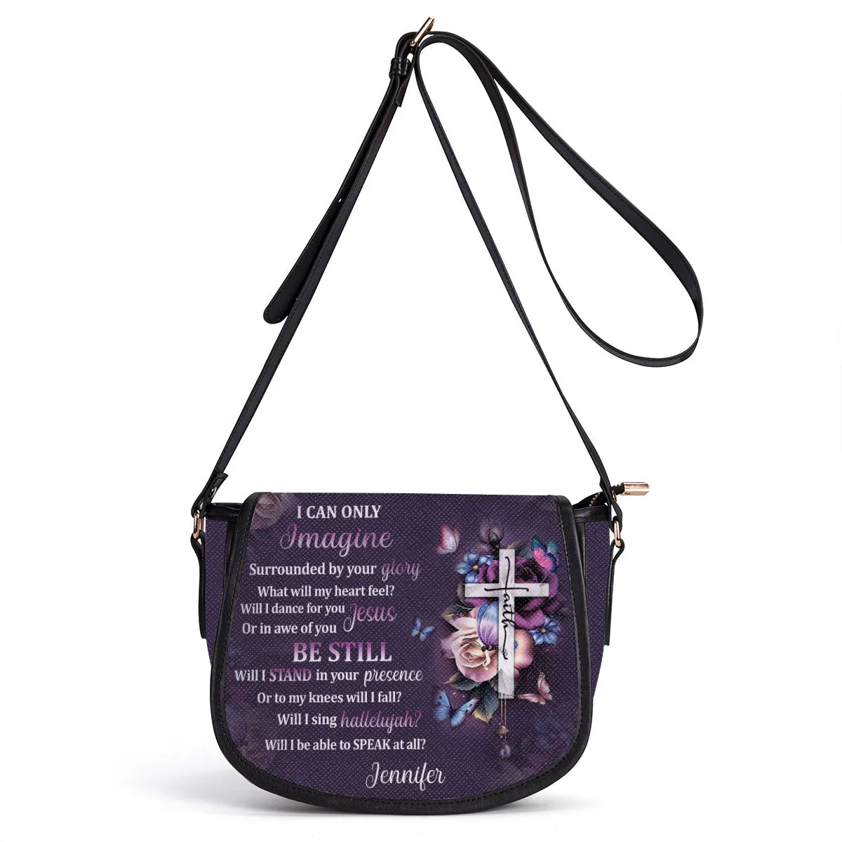 I Can Only Imagine Cross Personalized Leather Saddle Bag - Religious Bags For Women