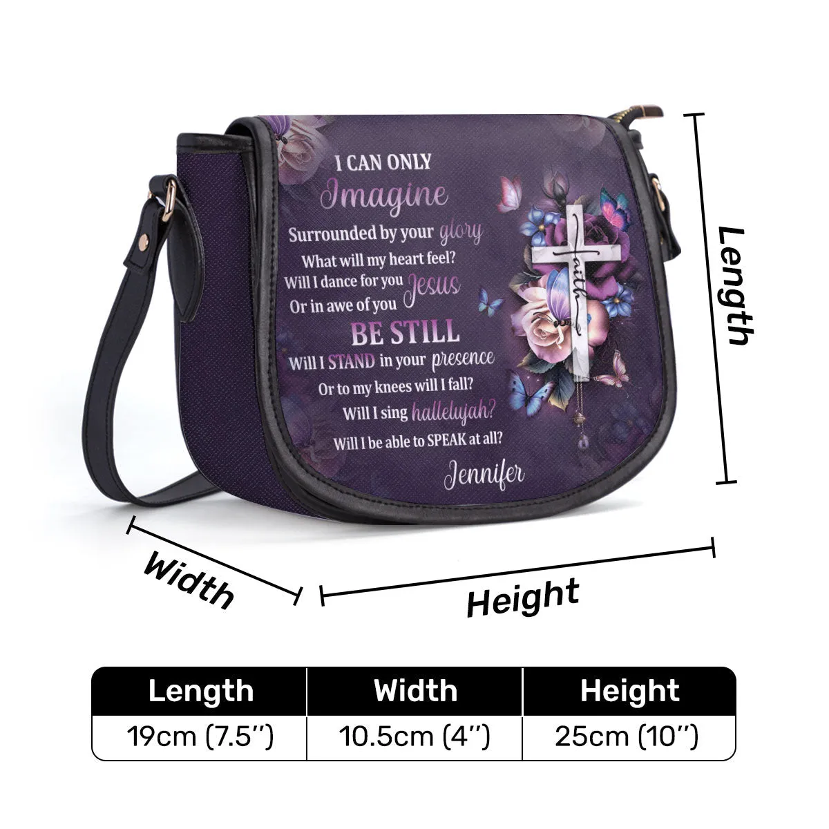 I Can Only Imagine Cross Personalized Leather Saddle Bag - Religious Bags For Women