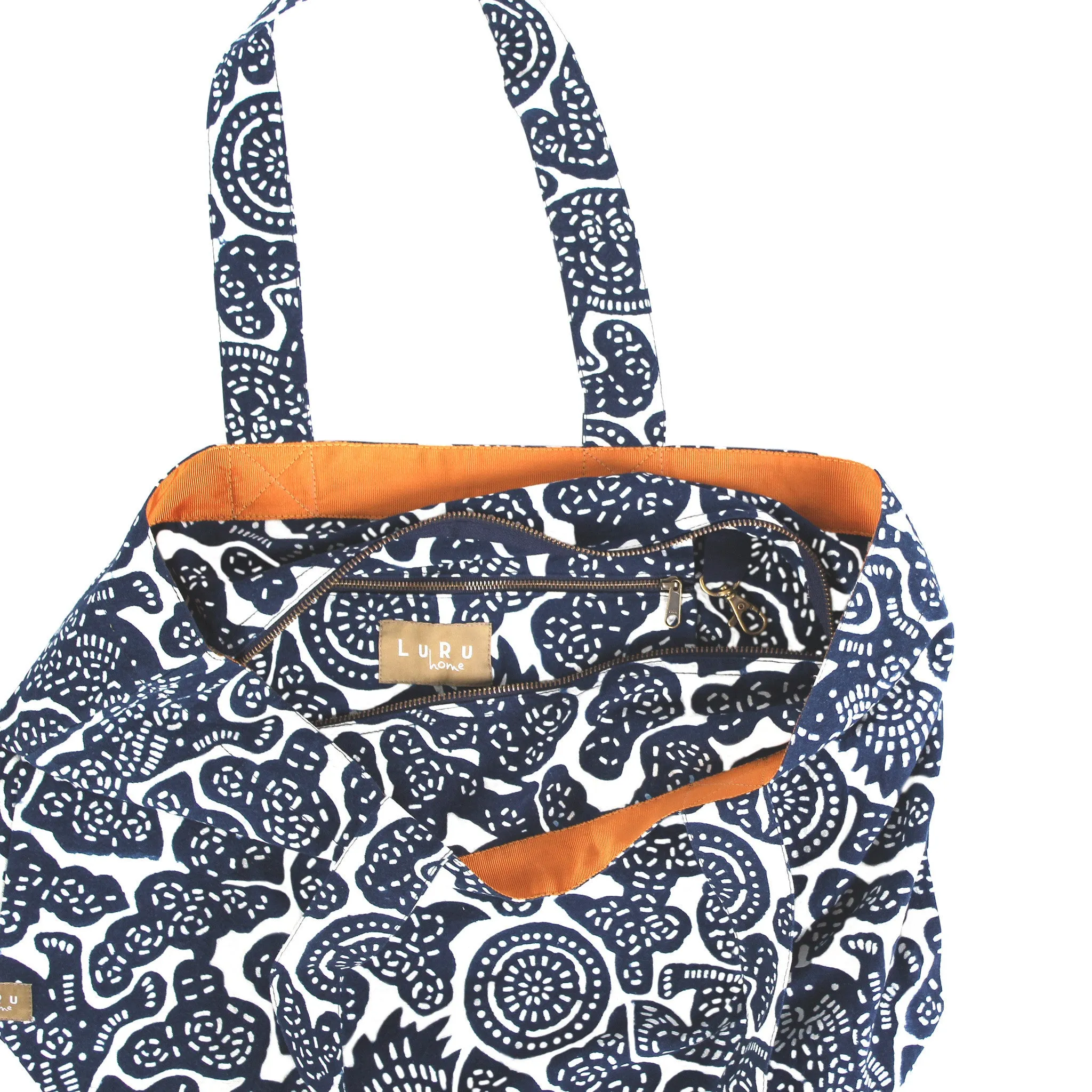 Indigo Hand-dyed Cotton Foo Dog Tote Bags