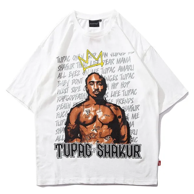 King Tupac Shakur Printed Hip Hop Streetwear Loose Tees