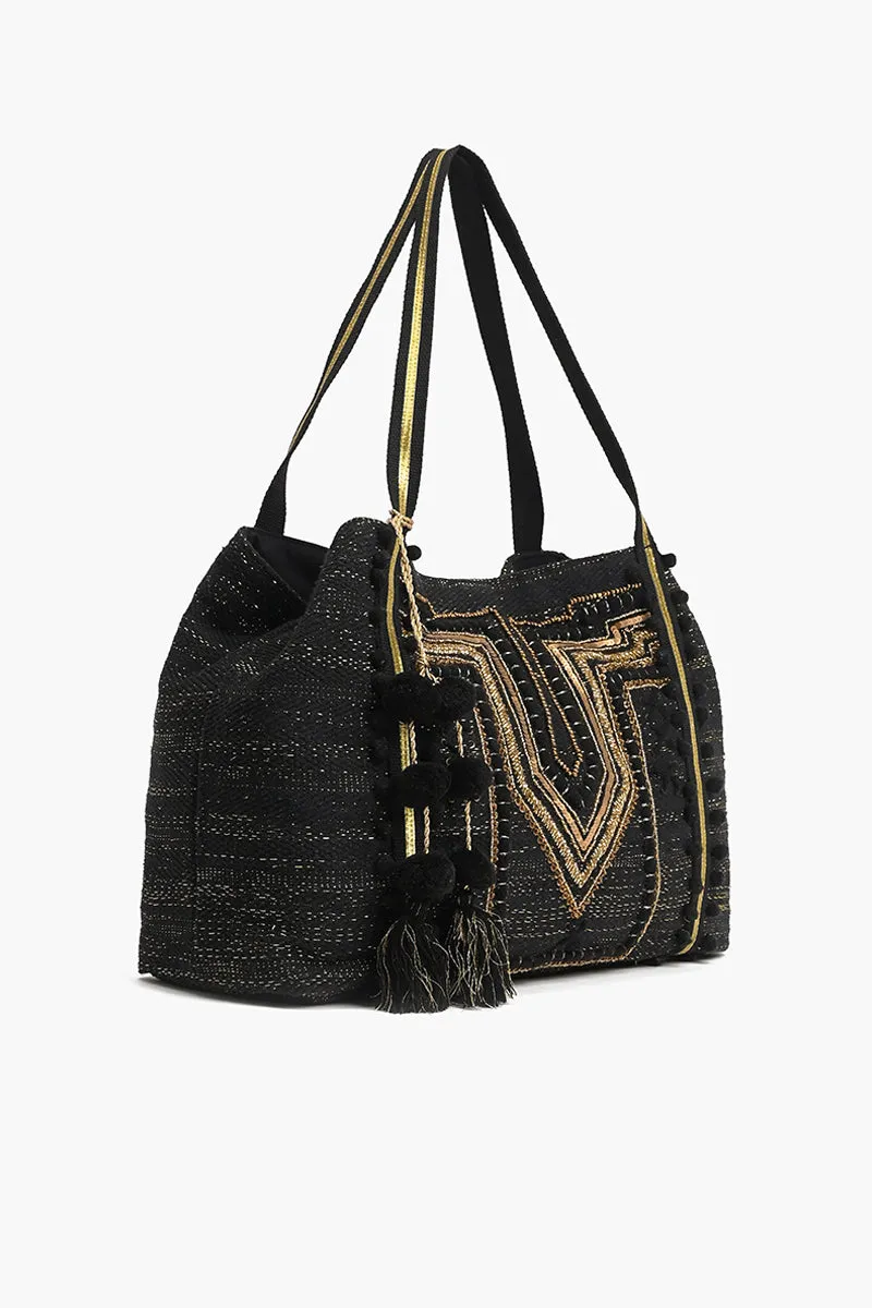 Luxe Love Tote - Hand Beaded Large Black Tote For Women