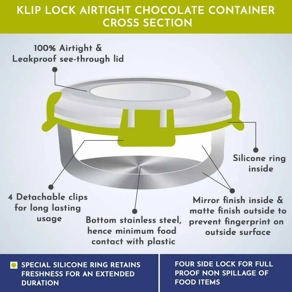 Magnus Klip Lock Stainless Steel Airtight Leakproof Storage Container 230ML, Chocolate Container - Kitchen Accessories Items, Lunch Box, Lunch Boxes for Office Men