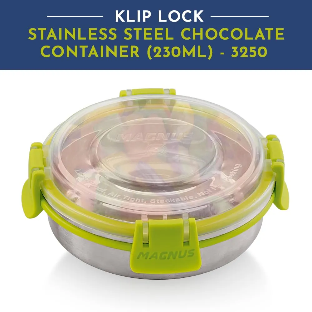 Magnus Klip Lock Stainless Steel Airtight Leakproof Storage Container 230ML, Chocolate Container - Kitchen Accessories Items, Lunch Box, Lunch Boxes for Office Men