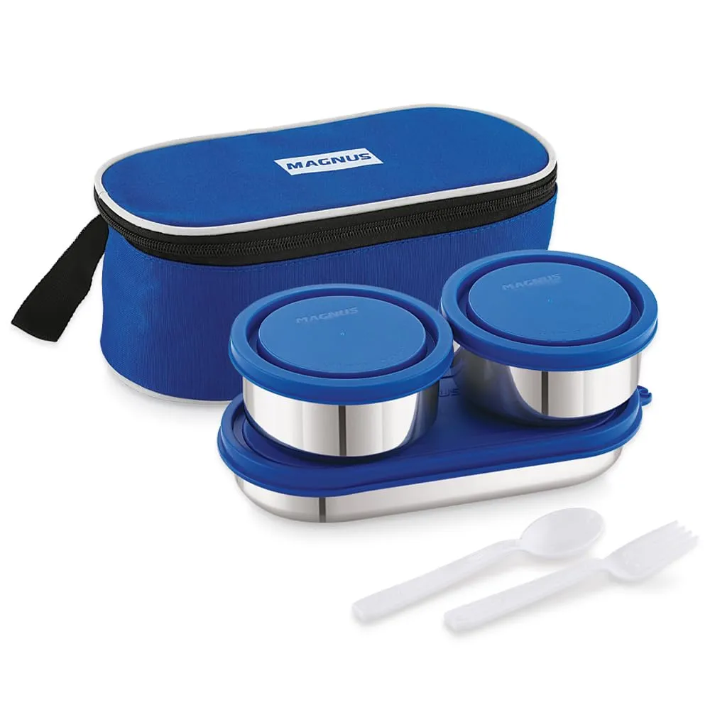 Magnus Super 3 Prime Stainless Steel Lunch Box for Office & School | Leak-Proof Lunch Box for Kids | Lunch Boxes for Office Men | Compact & Air-Tight Design | Safe Plastic Cover | Blue