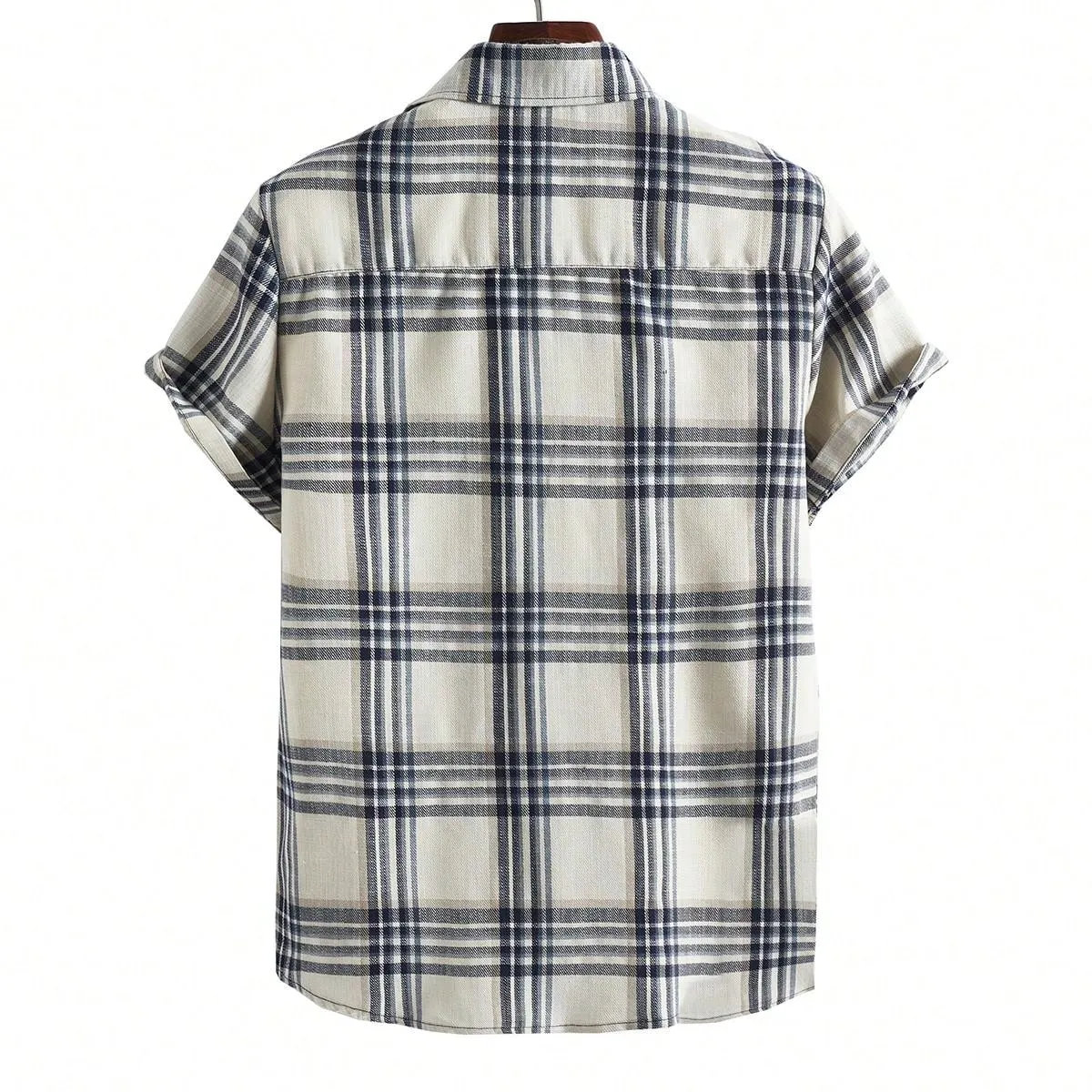 Men Casual Business Geometric Grid Shirt With Woven Fabric For Summer