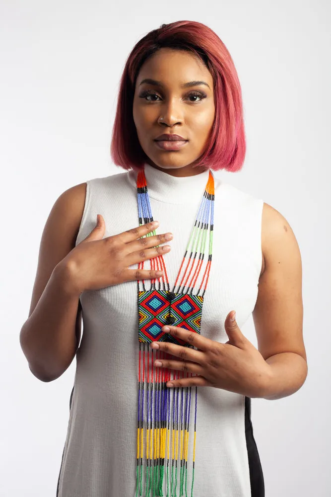 Multicoloured and Country Flag Colours Ndebele Tie Necklace