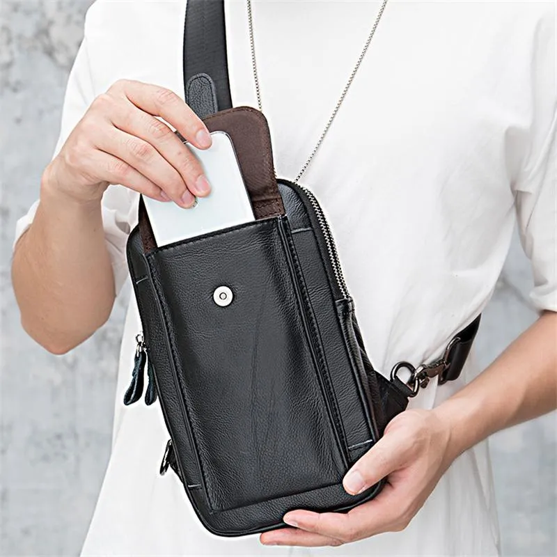 Outdoor Daily Casual Leather Crossbody Packs Chest Bag For Men