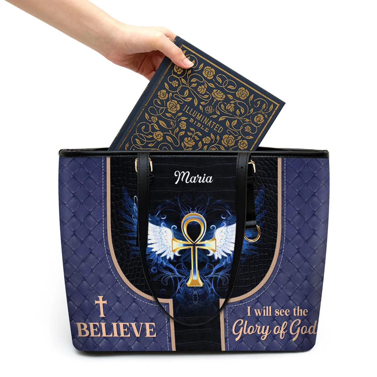 Personalized Large Leather Tote Bag I Believe I Will See The Glory Of God - Spiritual Gifts For Christian Women