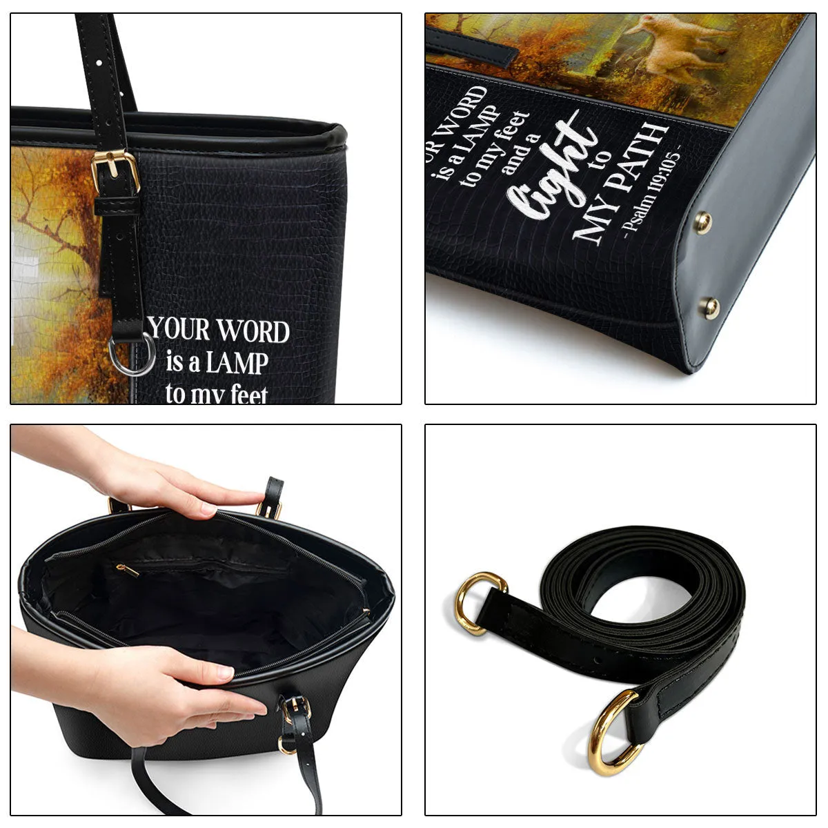 Personalized Large Leather Tote Bag Your Word Is A Lamp To My Feet And A Light To My Path - Religious Gifts For Women Of God