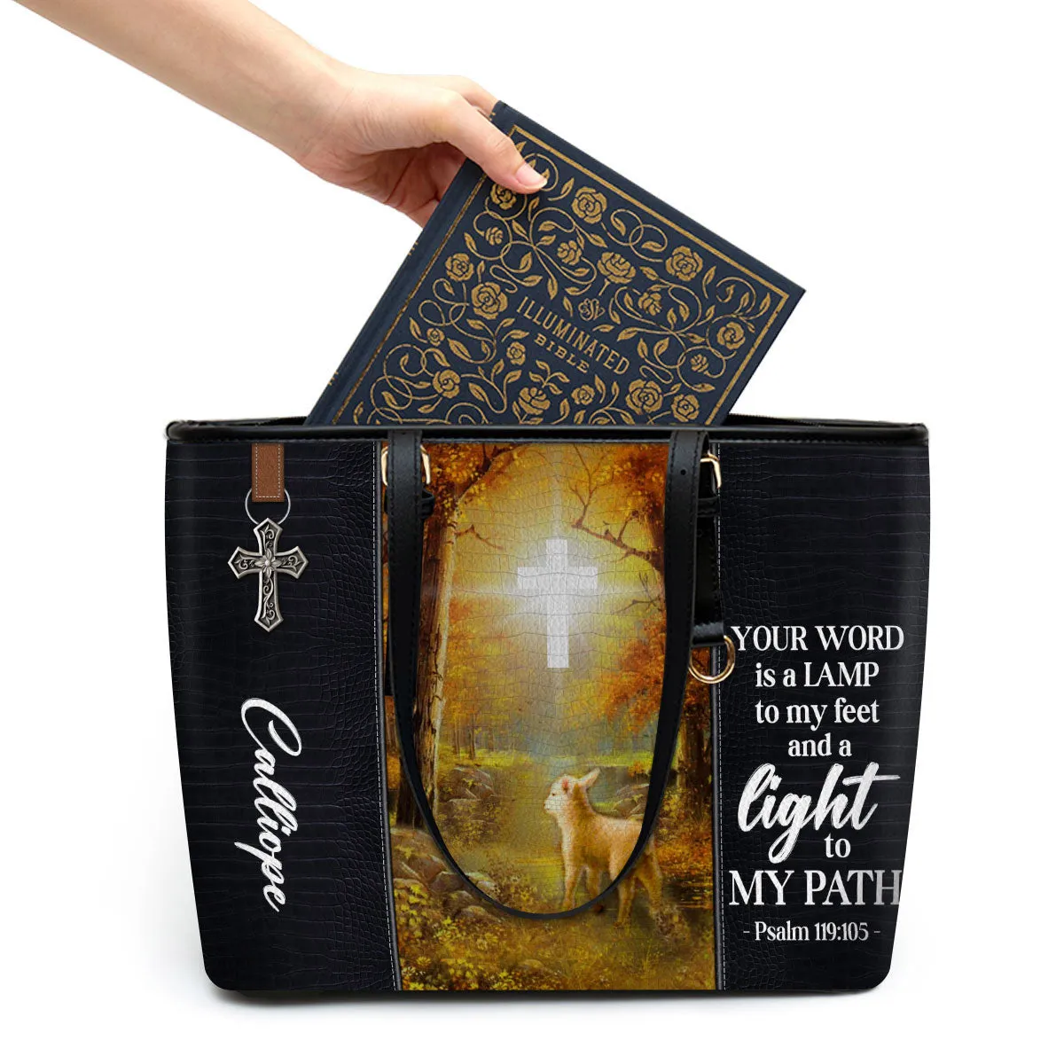 Personalized Large Leather Tote Bag Your Word Is A Lamp To My Feet And A Light To My Path - Religious Gifts For Women Of God