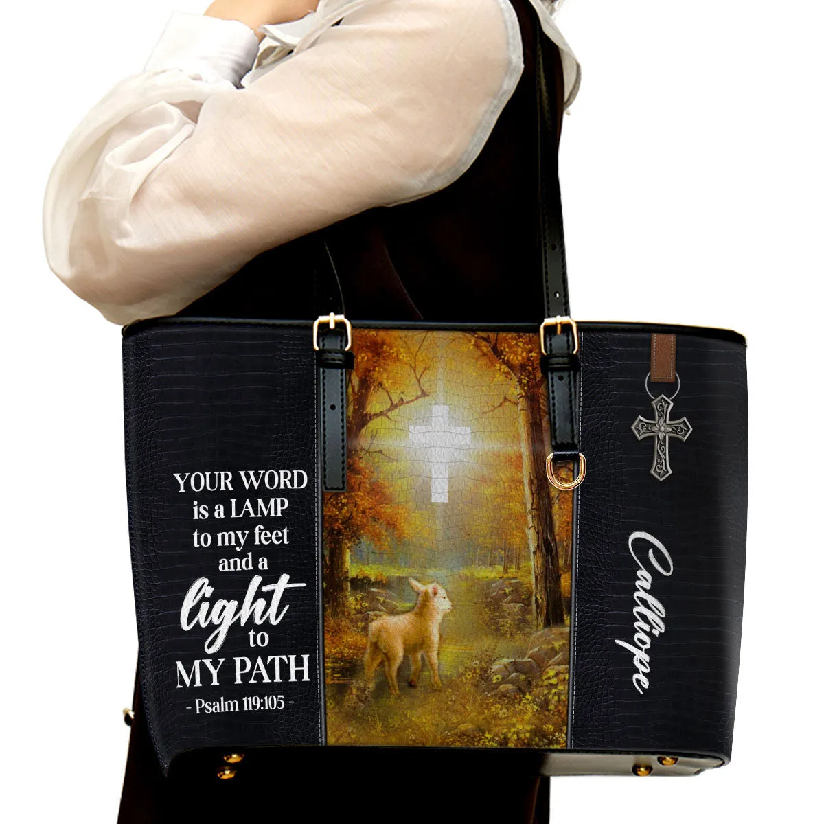 Personalized Large Leather Tote Bag Your Word Is A Lamp To My Feet And A Light To My Path - Religious Gifts For Women Of God