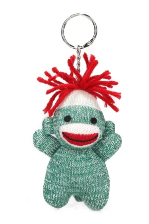 Plush Green Sock Monkey Key Chain