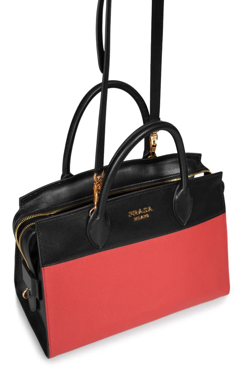 Prada Esplanade Leather Tote In Red and Black