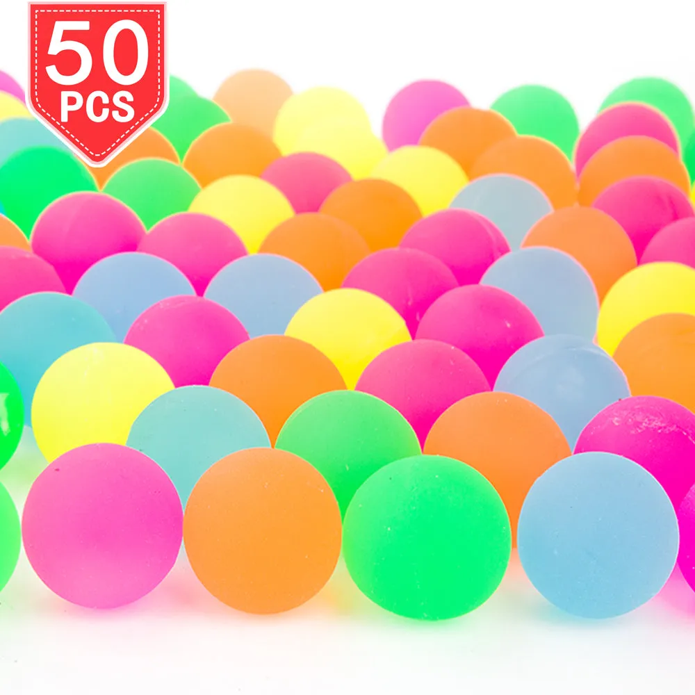 PROLOSO 50 Pcs Bouncy Balls Glow in The Dark Bouncing Rubber Pet Toys Bright Neon Colors 1.25"